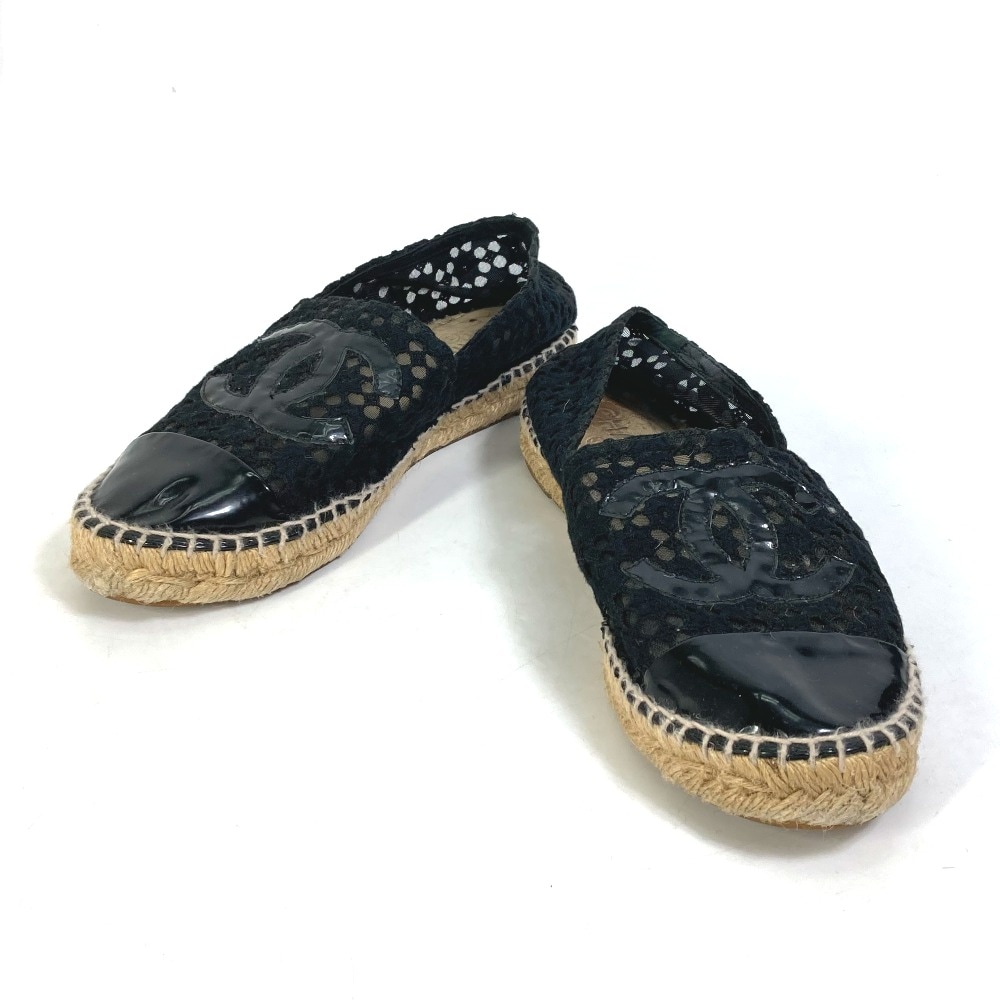 エスパドリーユ CC ココマーク レース フラットシューズ スリッポン 靴 キャンバス ブラック