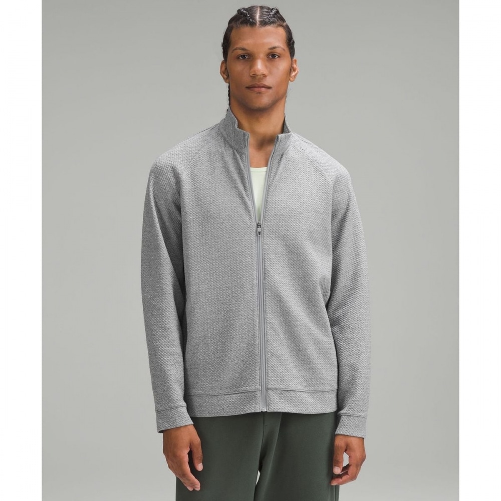 テクスチャードダブルニットコットンジップアップ-HMDG/BLK