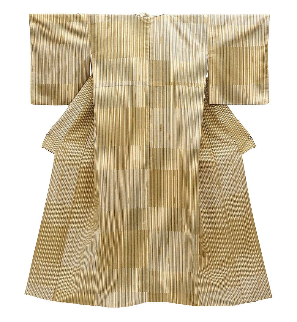 紬 未着用美品 正絹 幾何縞模様 身丈158.5cm 裄丈63.5cm 白山紬 未使用 新古品 着物 d0491