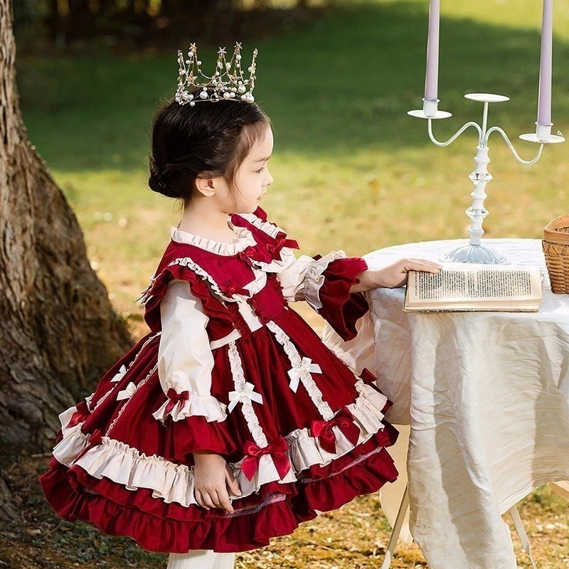 秋冬用高級プリンセスフォーマルドレス 精緻宴会用 コットン素材 誕生日パーティードレス 子供用 ロリータ ハロウィン クリスマス