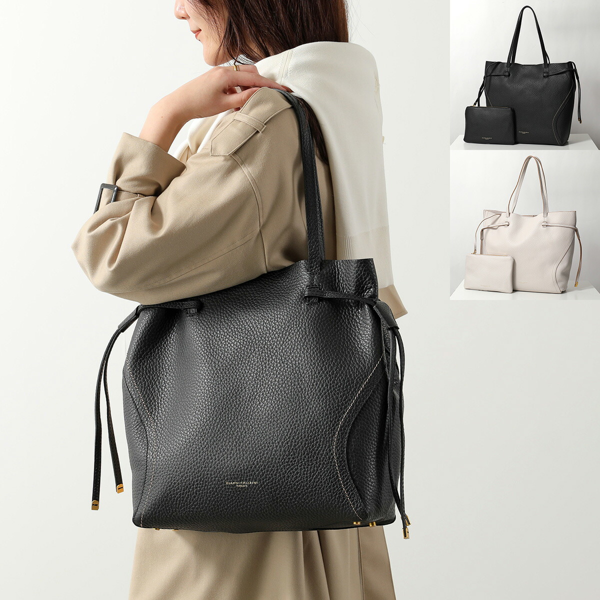 GIANNI CHIARINI ジャンニキアリーニ トートバッグ VIOLETTE ヴィオレット BS 11286 RNGDBL TU レディース レザー ポーチ付き カラー2色