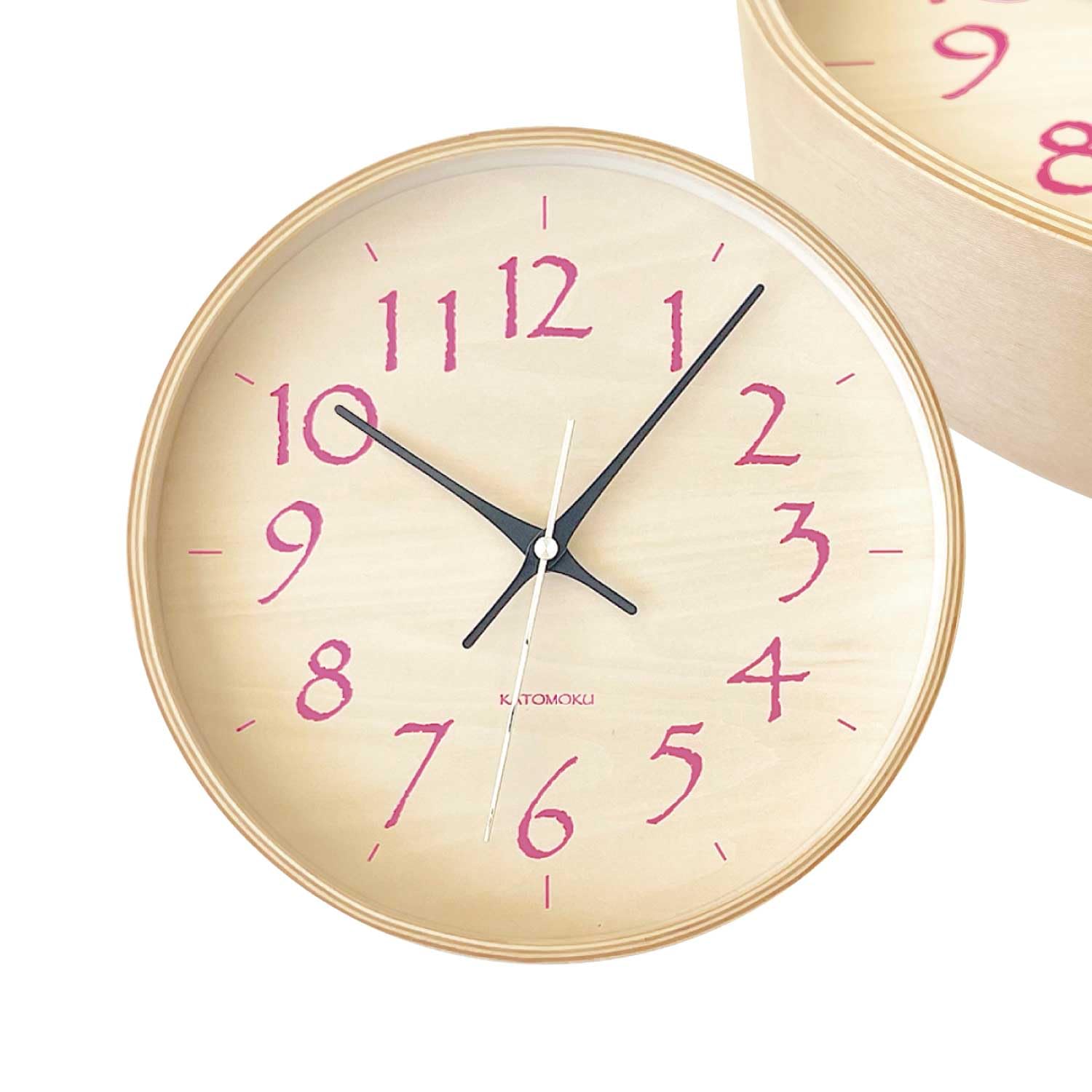 KATOMOKU plywood clock 21 ライトピンク km-120LPRC 掛け時計 連続秒針 直径25.2cm (電波時計)