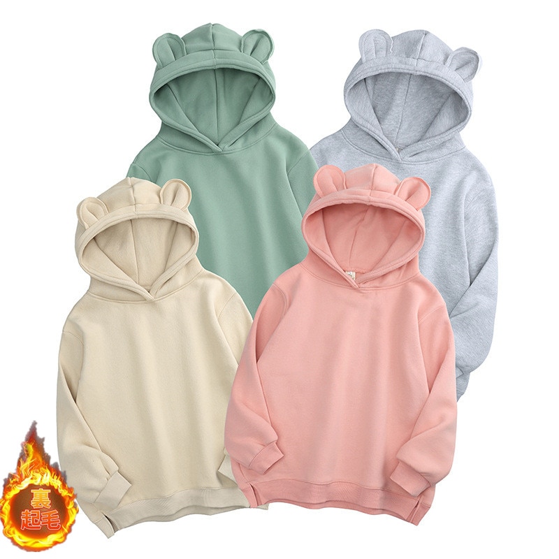 パーカー プルオーバー レディース トップス 長袖 裏起毛 フード付き 耳付き スリット シンプル 無地 かわいい カジュアル