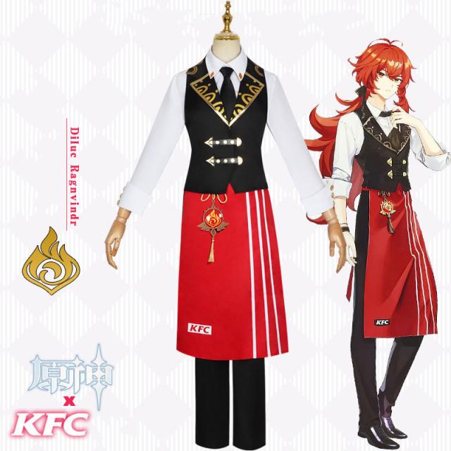 新タイプ追加 激安販売 原神 Genshin KFCコラボ「異世界グルメ」ディルック コスプレ衣装 コスチューム