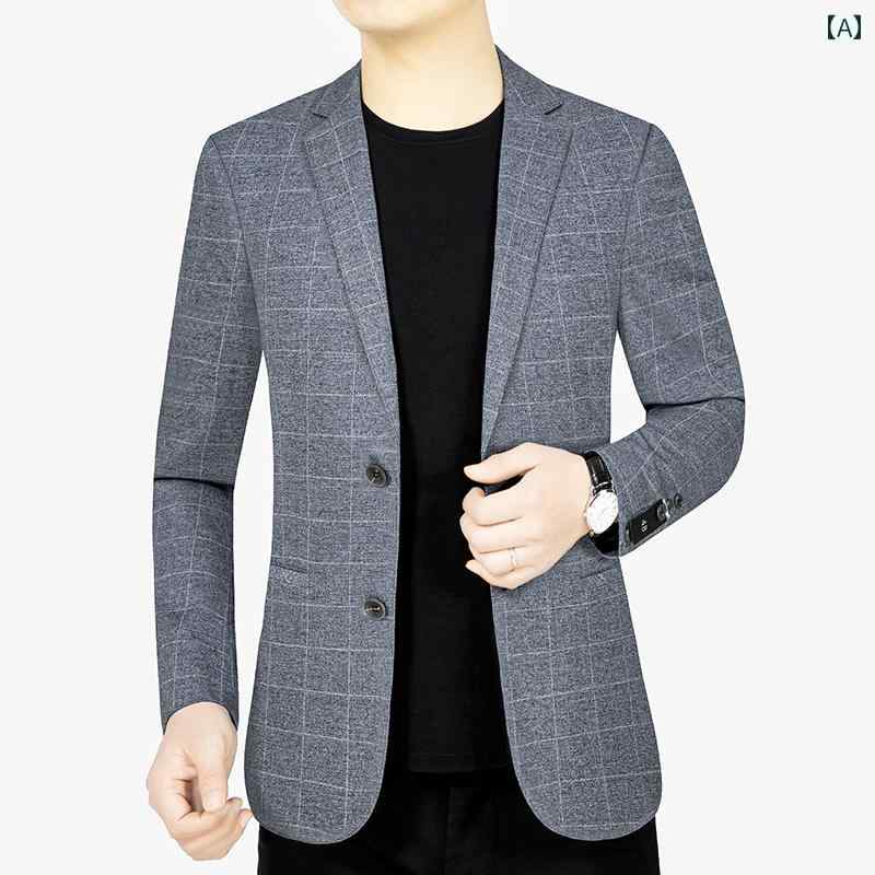 ビジネス　スーツ　ジャケット ロモン メンズスーツ 秋 チェック 柄 中年 カジュアル スーツ 薄手 ビジネス ハイエンド パパ ジャケット