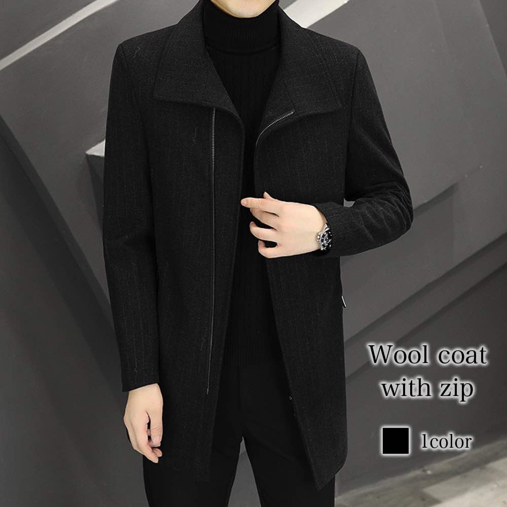 チェスターコート メンズ ジップ付きウールコート アウター 暖かい 秋 ブランド ウール トレンチコート 40代 ピーコート ハーフコート 軽い コート ショート 黒 ジャケット 冬 ロングコート グ