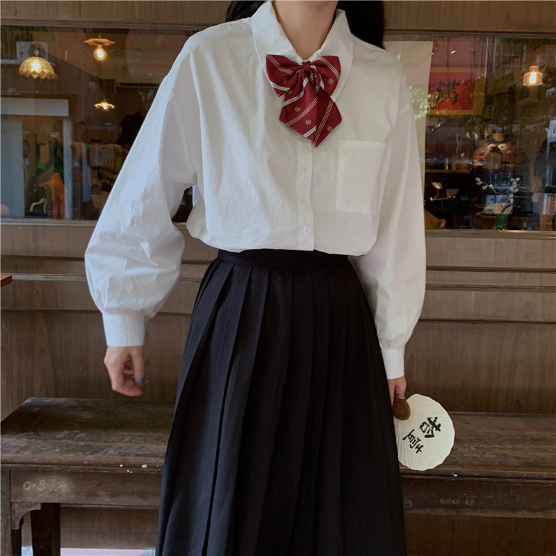 レディース カレッジ風長袖ホワイトシャツ JK 制服 学生 ゆったり481