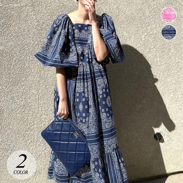 リゾート風 ワンピース レディース ロングワンピース 春 夏 ドレス 半袖ワンピース レトロ 柄 おしゃれ きれいめ 可愛い 韓国ファッション