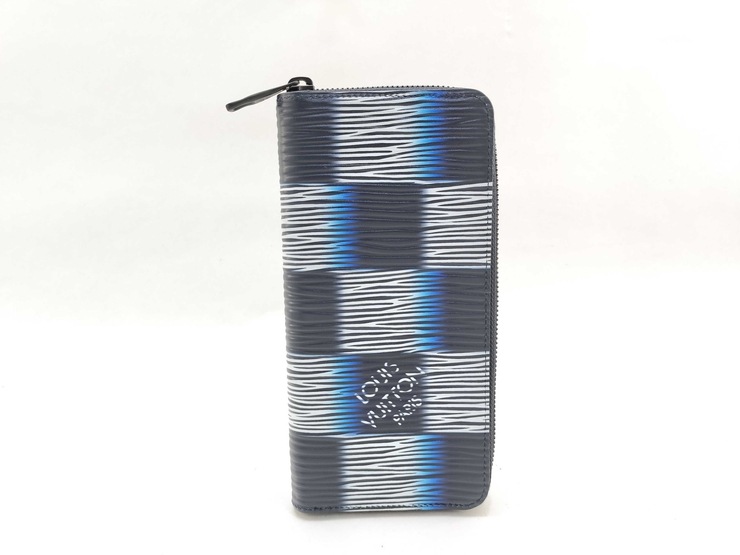 超美品 ルイ ヴィトン 長財布 ジッピーウォレット・ヴェルティカル M82820 ネイビー ブルー ホワイト ブラック ダミエ・ラッシュ エピ・XL レザー ラウンドファスナー【本物保証】