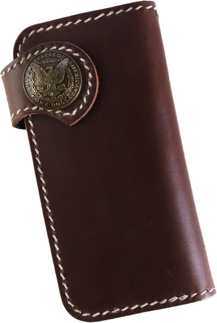 財布 メンズ バイカーズウォレット 長財布 本革 ライダースウォレット レザーウォレット 二つ折り 革財布 牛革 メンズ長財布 ロングウォレット 長サイフ(ダークブラウンxイーグル)