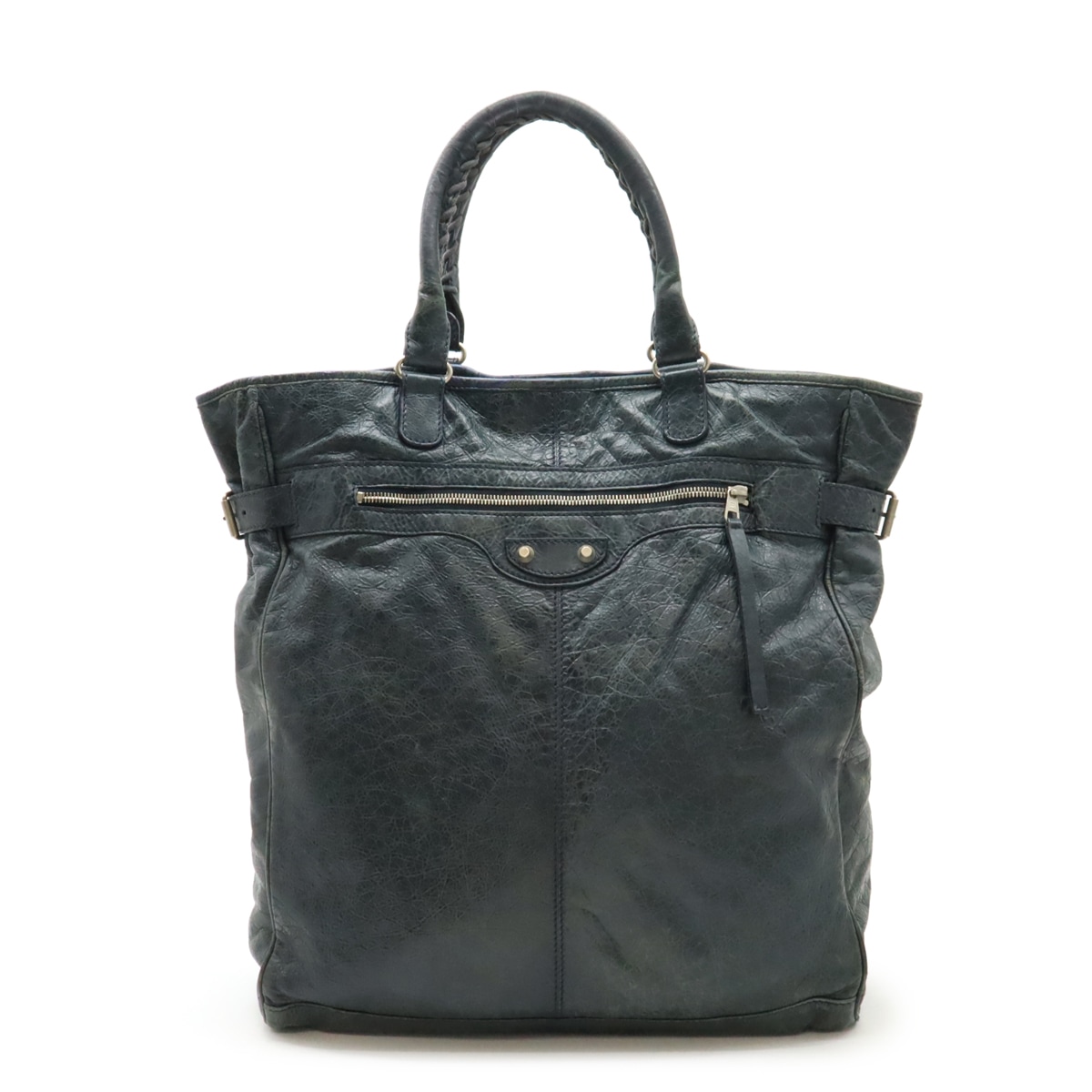 クラシック ヘキサゴン トートバッグ ラージトート 縦長 レザー ダークブルーグレー系 27281