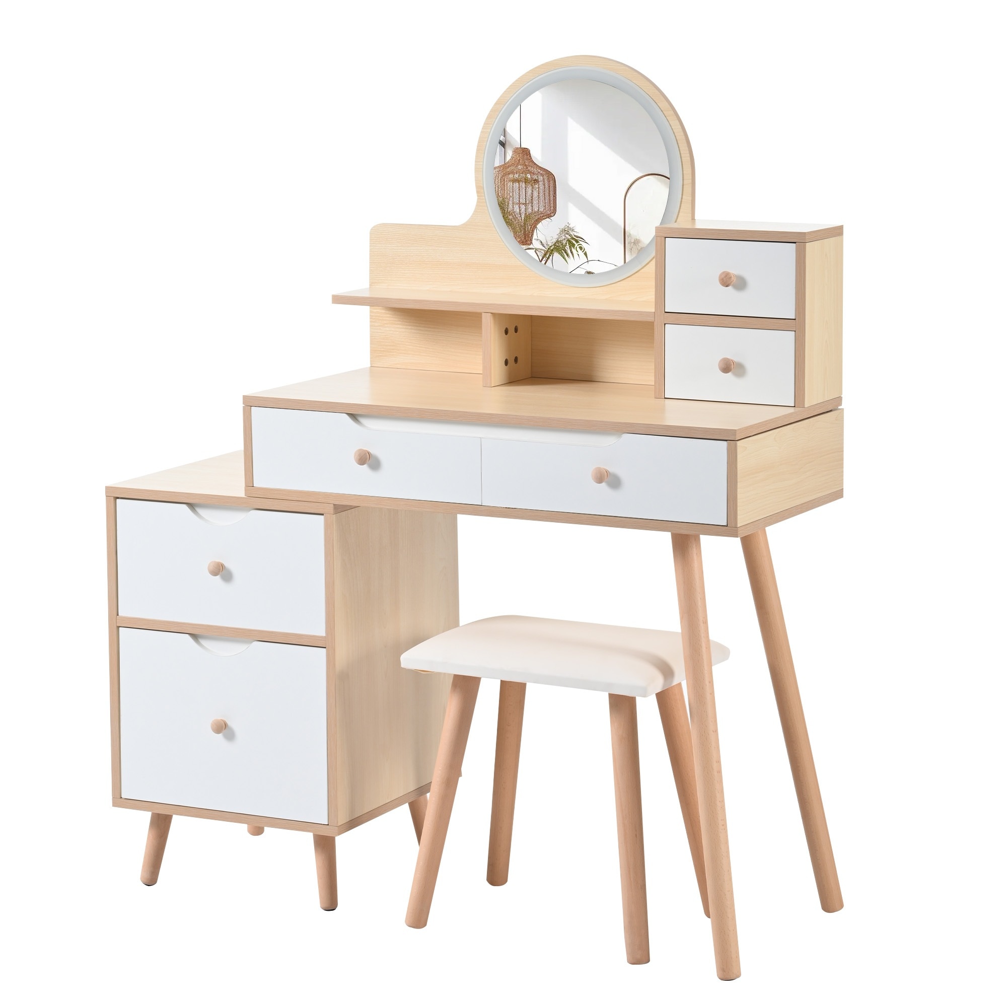 【国内急速発送 送.料.無.料】ドレッサー化粧台 テーブル 鏡台 LEDライト付き スツール付き 引き出し 収納 サイド収納 メイク台 シンプル 大容量 可愛い 26,527円