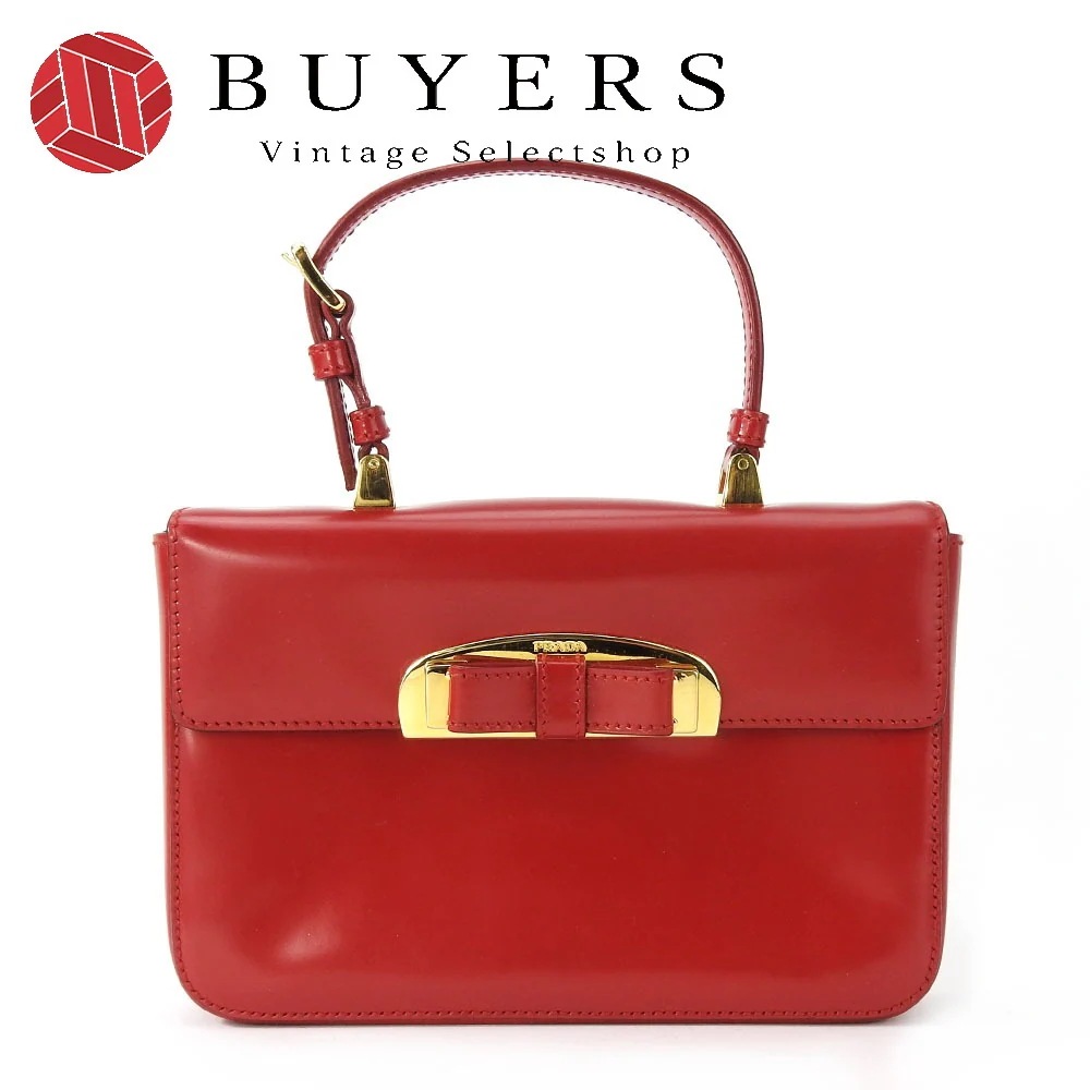 中古 ハンドバッグ BN1670 カーフ ROSSO レッド ゴールド金具 ミニバッグ リボン レディース 女性