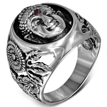 釈迦ステンレスリング（RMT432）指輪 31号 大仏様 ブッダ 神様 印台型 仏陀 仏像 お釈迦様 サージカルステンレス316L 男性 女性 プレゼント アクセサリー r1213xxxxxxxx