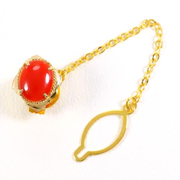 K18 18金 YG イエローゴールド 合金 ピンブローチ サンゴ ジュエリー 中古