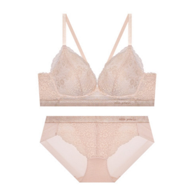 ソフトフィット ノーワイヤ レース ブラ ショーツ セット - ライトピンク 75C 90