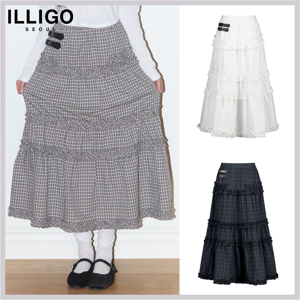 BUCKLE FRILL LONG SKIRT