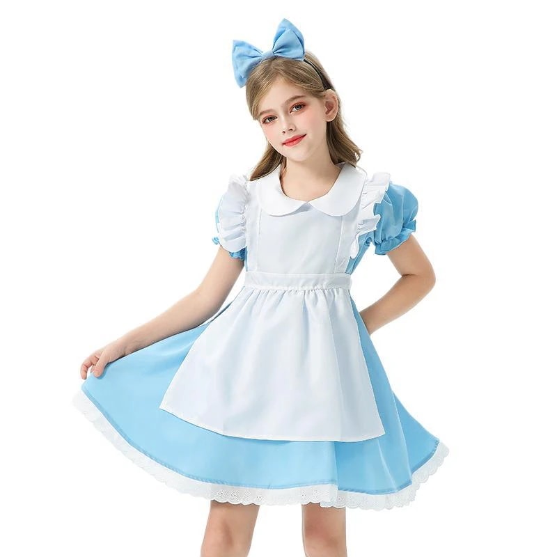 ハロウィーン子供衣装ブルーアリスメイド服女子ステージ演技服lolitaコスチュームドレス