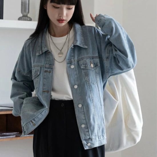 ジャケット レディース デニム Gジャン オーバーサイズ デニムジャケット 定番 青 ブルー コットン 羽織り レトロ クラシカル かわいい カジュアル 大人カジュアル アウター