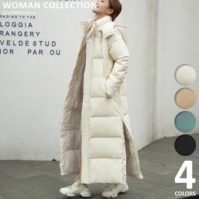 【即納】暖かい ロングダウンコート レディース 秋冬 大きめサイズ 通勤 キャンプ シンプル スリットコート カッコいい 可愛い フォーマル カジュアル フードコート フワフワ 暖かい 中綿ダウンコ
