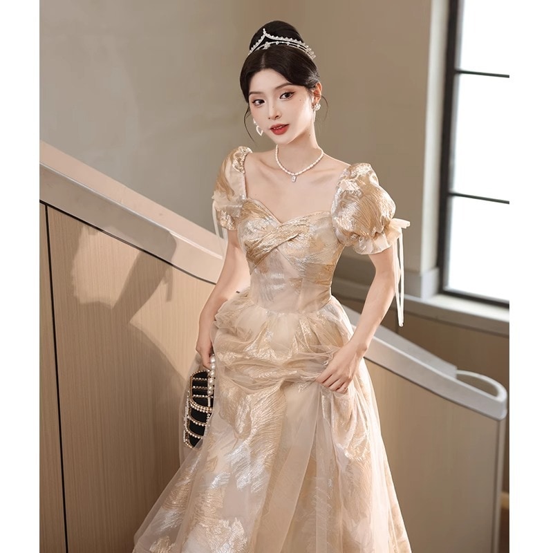 【1つ買うと10つ無料】ドレスゴールデンアート試験ディナーホストハイエンドバンケットドレス