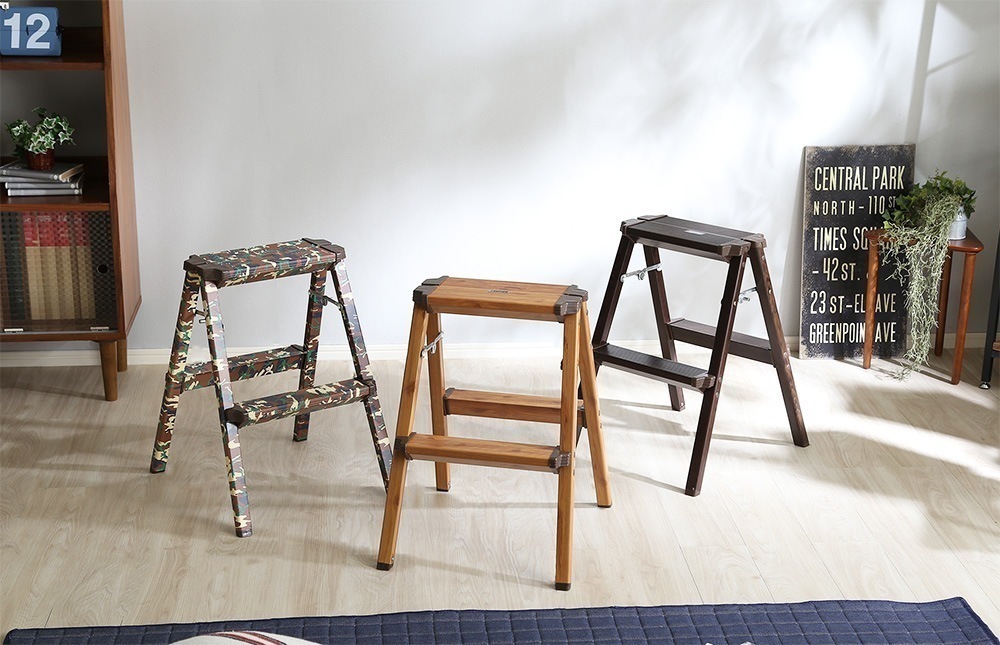 脚立 踏み台 ステップスツール 折りたたみ 椅子 チェア いす イス 折り畳み 迷彩柄 完成品 オーク 天然木 高さ55cm