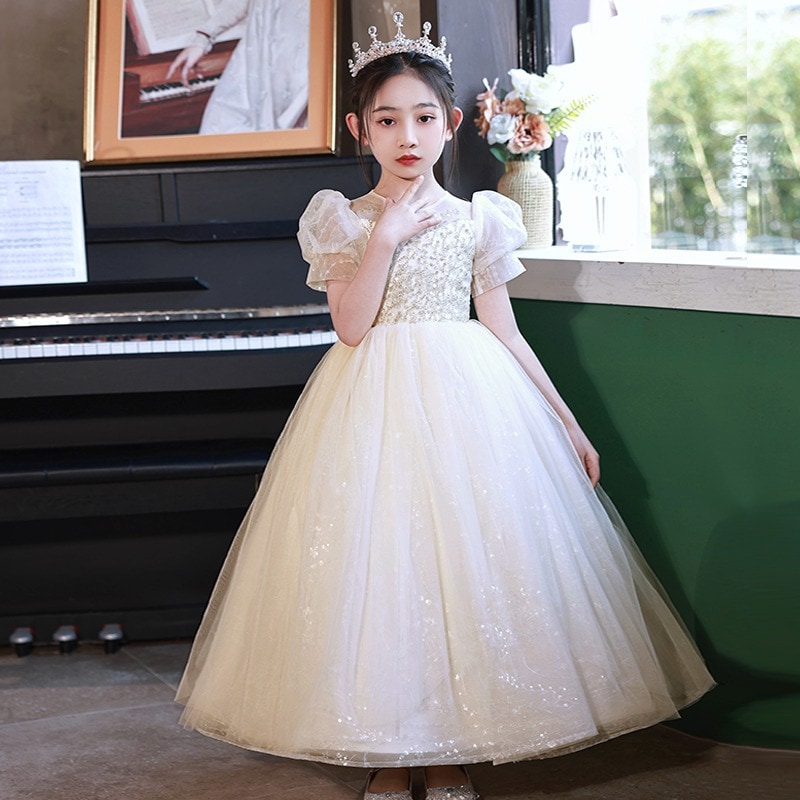 子供用ドレスプリンセスドレス2025ガールズシャンパンスパンコール誕生日メッシュスカートホストピアノパフォーマンス服