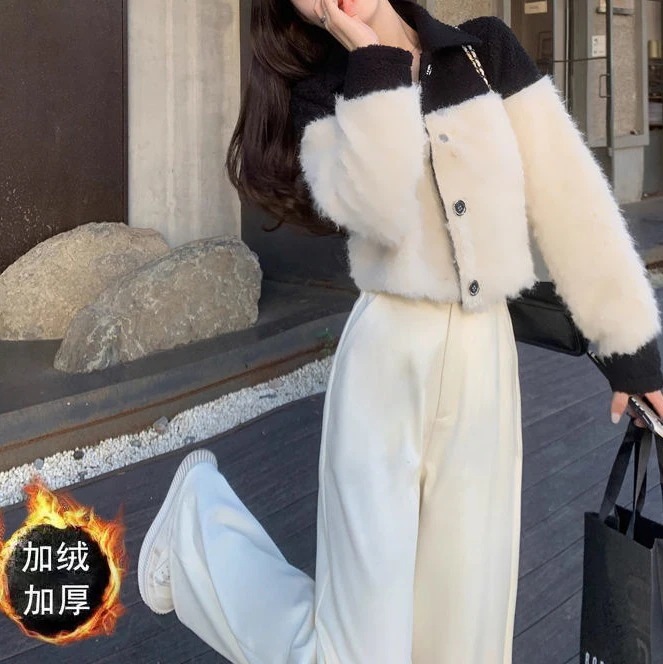 ハイエンドのカスタマイズ-Xiaoxiangfeng プラスベルベット肥厚スーツ女性 2025 新しい秋と冬のスプライシング気質年齢を軽減し暖かい 2 点セット
