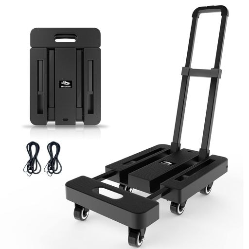 SOLEJAZZ 台車 折りたたみ式 軽量 静音 耐荷重200KG 伸縮荷台 コンパクト 女性向き 固定ロープ付き 家庭・業務用 運搬・介護・作業・防災・避難用品 ブラック