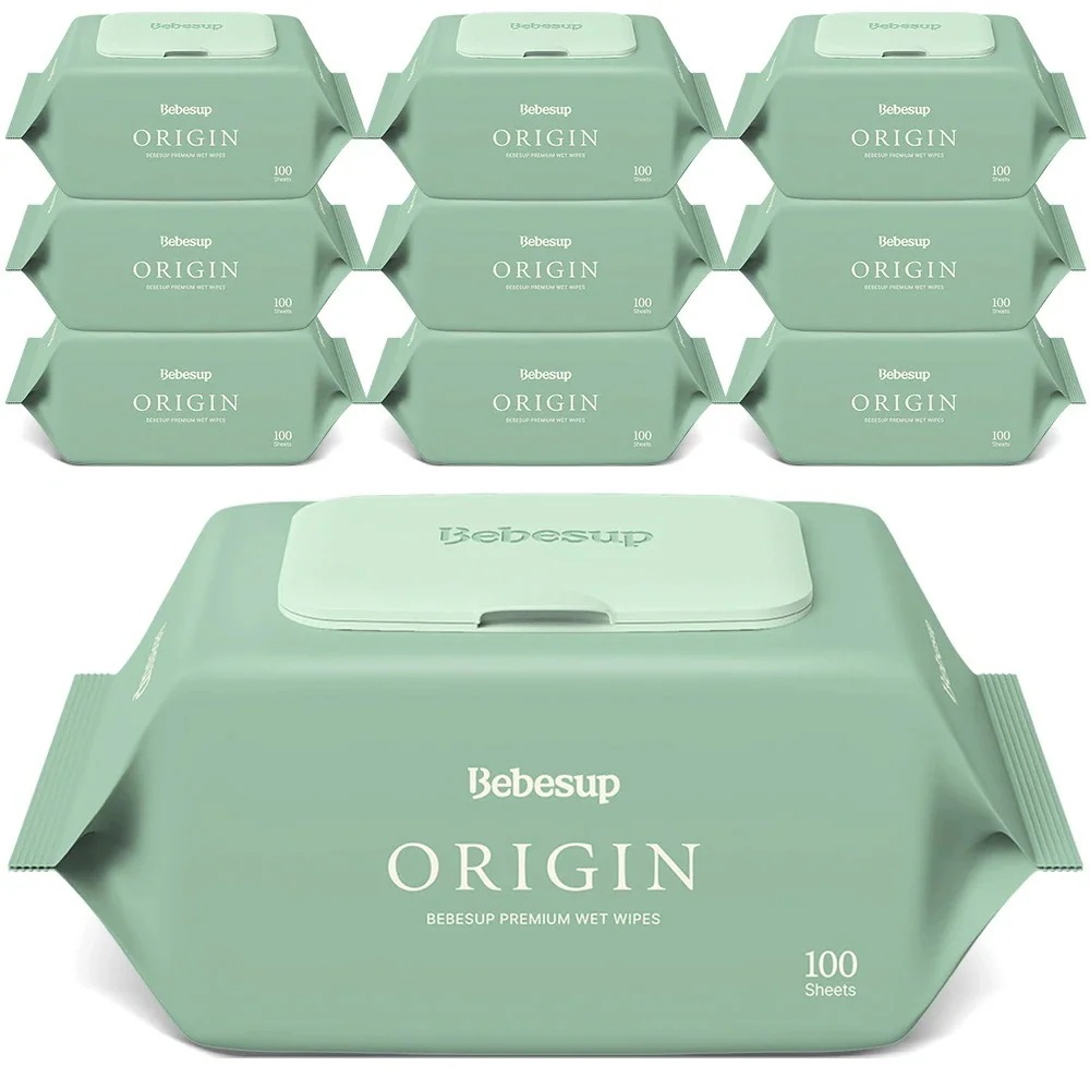 Bebesup ベビー用 オリジン ウェットティッシュ キャップ型 100枚 x10個