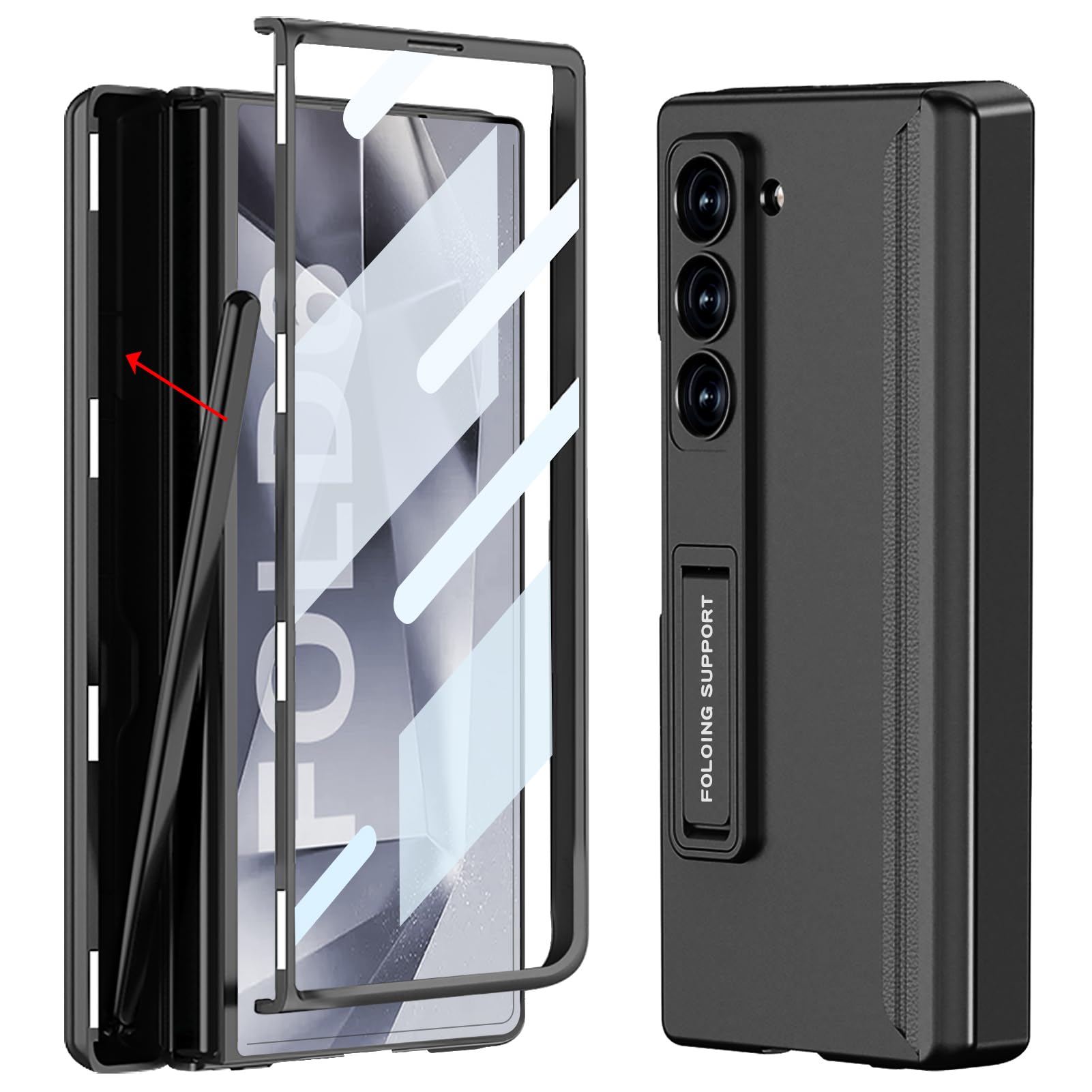 FODDOM Galaxy Z Fold6 ケース サムスン ギャラクシーゼットフォールド6ケース Fold6 5Gケース ガラスフィルム付き Sペン内蔵収納ケース スタンド機能 磁気ヒンジ 耐衝撃