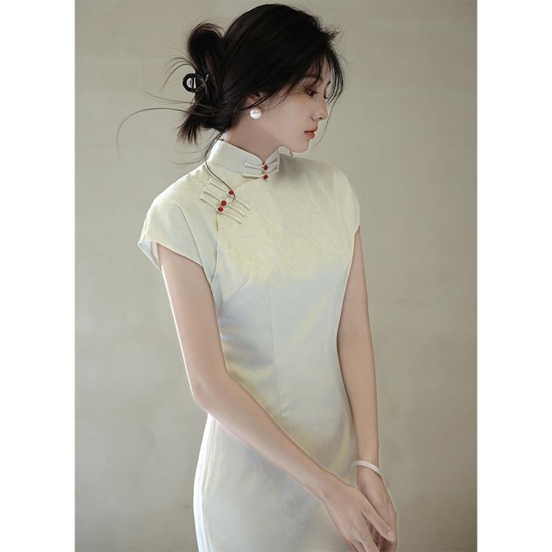 チャイナドレス レディース ワンピース ジャカード ライト シンプル 日常使い パフォーマンス ホワイト