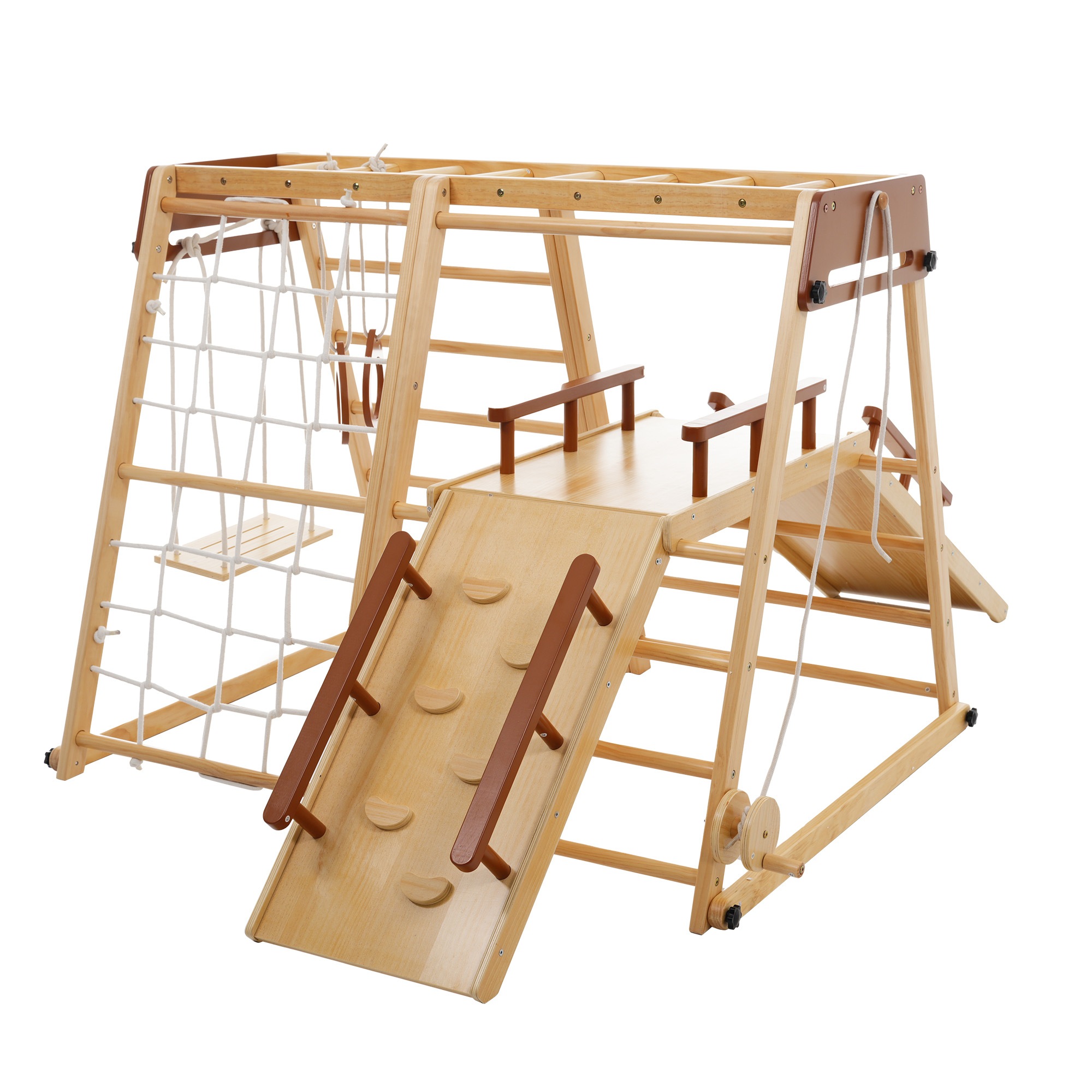 [国内発送 送.料無料]A297ジャングルジム 折り畳み収納 天然木 滑り台 ブランコ 大型遊具 木製 折りたたみ すべり台 室内 ベビー 子供 キッズパーク アスレチック 屋内 家庭用 キッズ