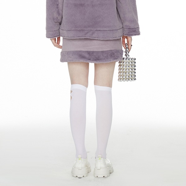 トレンディなブランド薄紫の A ラインスカート女性のための春と秋の新しい模造ウサギの毛皮のスプライシングショートスカート女性をスリム化する