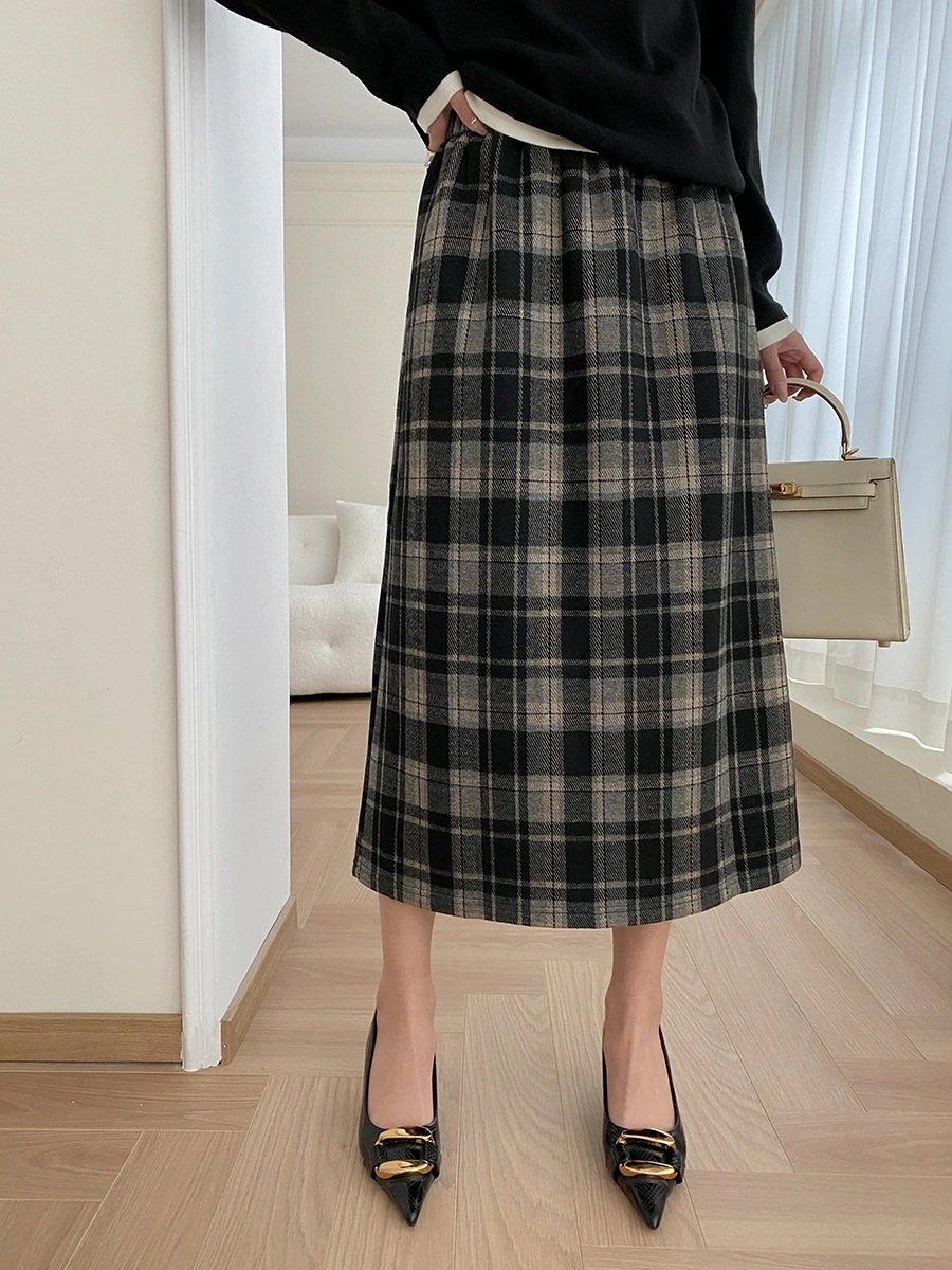 【2枚購入で100円OFF】タイトスカート ロング丈　大人可愛い ボトムス レディース おすすめ おしゃれ　 ゴムウエスト　 ハイウエスト オフィス フォーマル 　ミモレ丈 普段着 ブラック　格子柄 4,582円