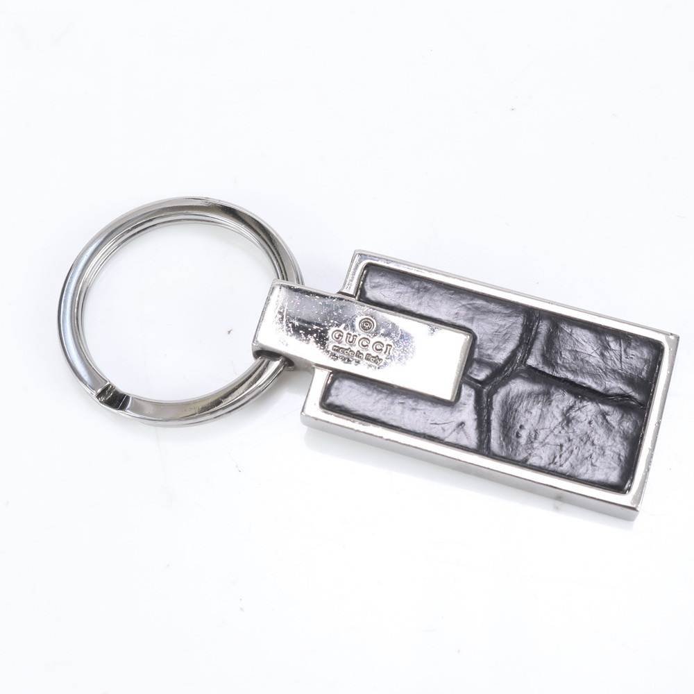 美品 クロコダイル キーホルダー バッグ チャーム レザー キーリング ブラック 黒 シルバー メンズ MMM CL87-11 中古 5,763円