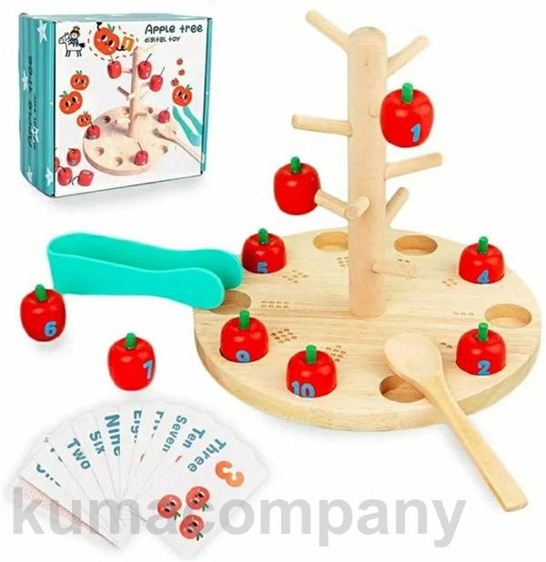 リンゴ取りおもちゃ 木製パズル 算数おもちゃ 知育玩具 モンテッソーリ 早期教育 積み木 型はめ リンゴボードゲーム 数字/形認識力 木製玩具 感覚教具 指先訓練 子ども 幼児 クリスマス 誕生日プレ