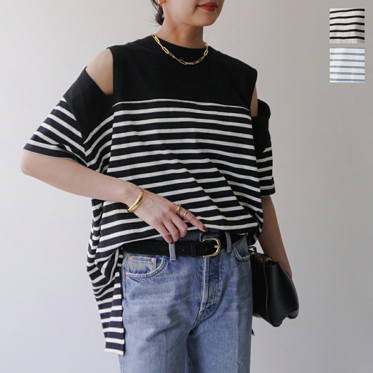 anana アナナ カットソー a19-026 レディース ボーダー オフショルダー コットン 半袖 カラー3色