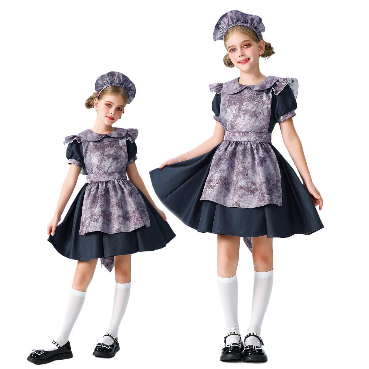 ハロウィン子供用コスチューム カボチャスカート 子供服 魔女コスチューム ホラードール 女の子メイドコスチューム ロリータドレス