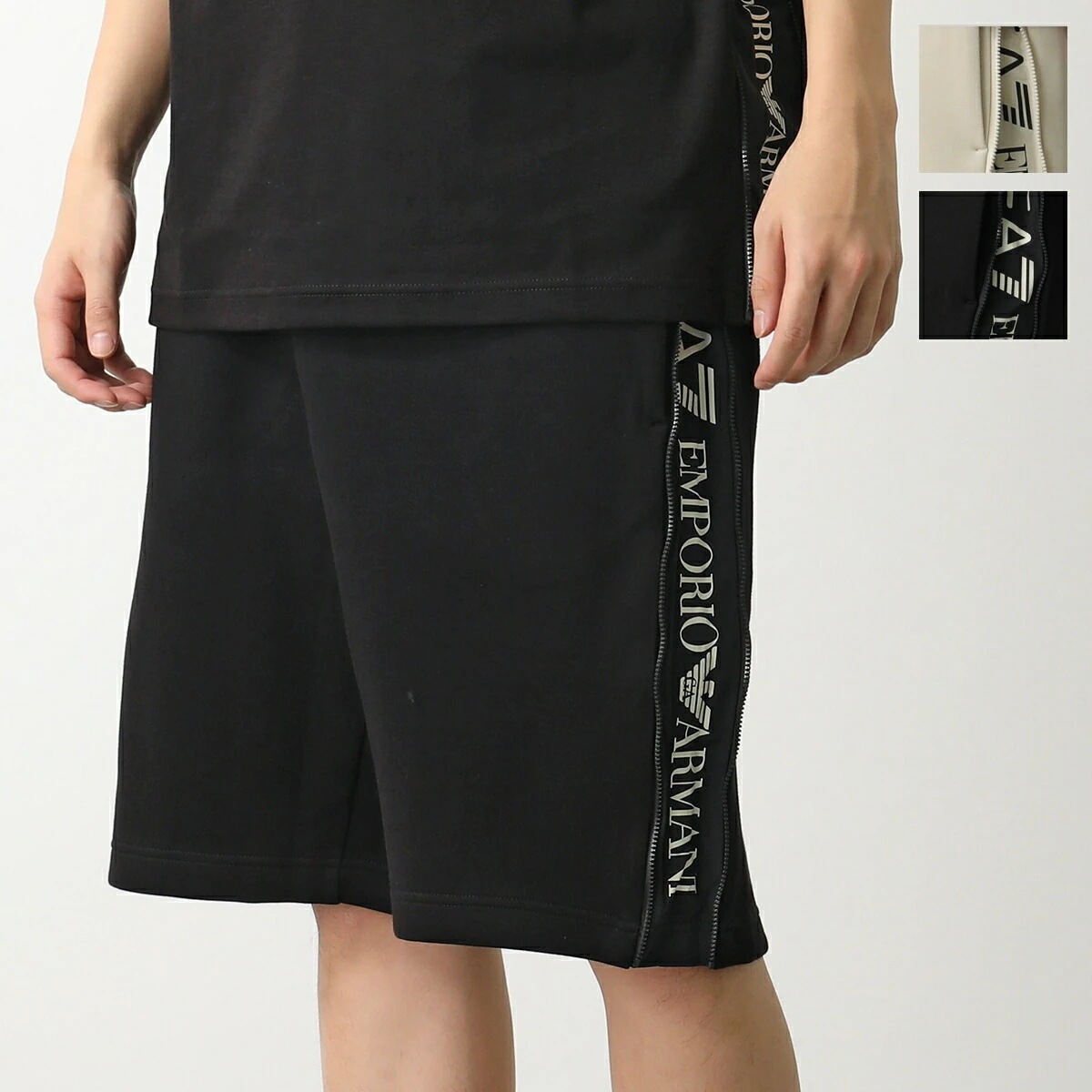 EA7 EMPORIO ARMANI エアセッテ エンポリオアルマーニ ハーフパンツ 7M000143 AF13538 メンズ ショーツ ショートパンツ スウェット サイドジップ ロゴ 2色