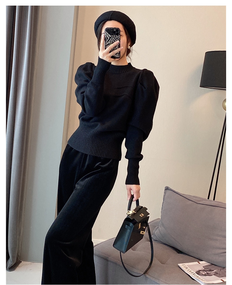 ファッション ハーフハイカラー パフスリーブ ニット セーター レディース インナー ボトム トップス 秋 冬 ブラック Ｓ Ｍ Ｌ XL トップス 袖あり かわいい 大人可愛い きれいめ シンプル 8,502円