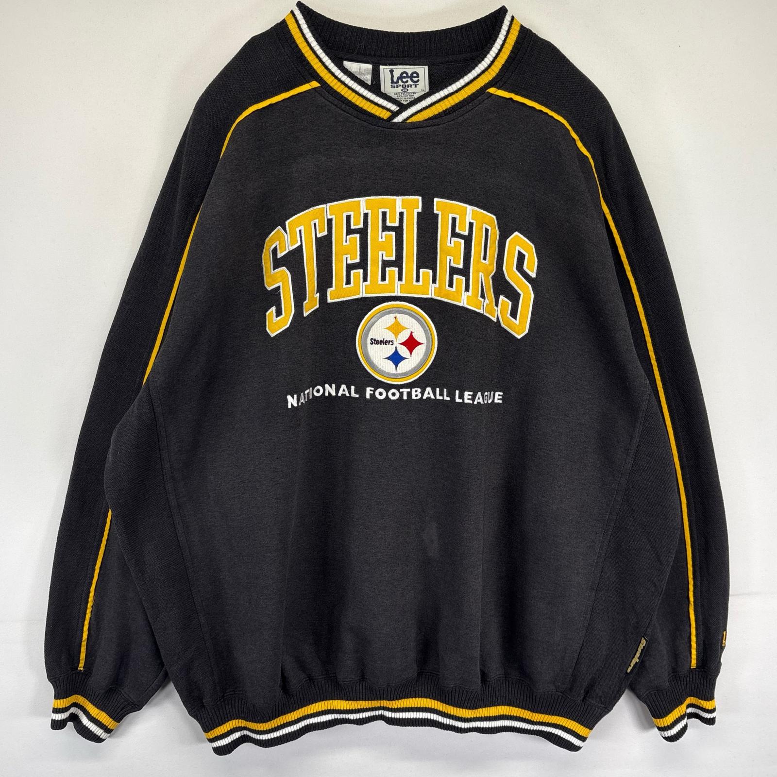古着 90s/90年代 リー Lee スウェット トレーナー NFL スティーラーズ steelers ビッグロゴ刺繍 2XL ブラック メンズ