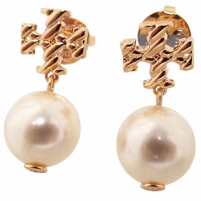 TORY BURCH トリバーチ アウトレット アクセサリー ゴールド テクスチャードロープロゴ パール ドロップ ピアス 164142 137