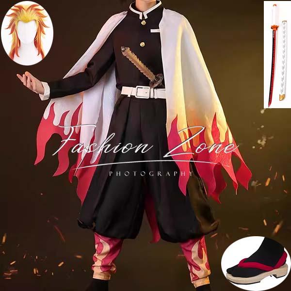 コスチューム 風 煉獄 杏寿郎 鬼殺隊隊服 コスプレ衣装 ウィッグ 靴 道具 cosplay ハロウィン 演出服 変装