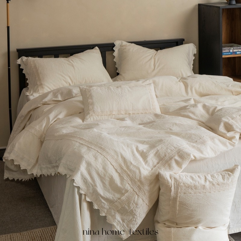 2025新しいクラスaレトロライトフレンチコットンとリネンベッドシートカバー4ピースセット刺繍入りレースの寝具スタイル