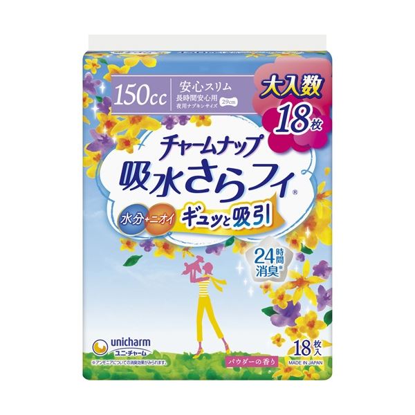 （まとめ）ユニ/チャーム チャームナップ 吸水さらフィ 長時間安心用 1パック（18枚）[x3]