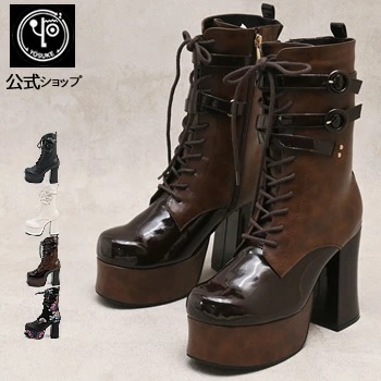 ヨースケ 厚底ブーツ 公式特典キズ補修液付 レースアップブーツ レディース 10.5cmヒール
