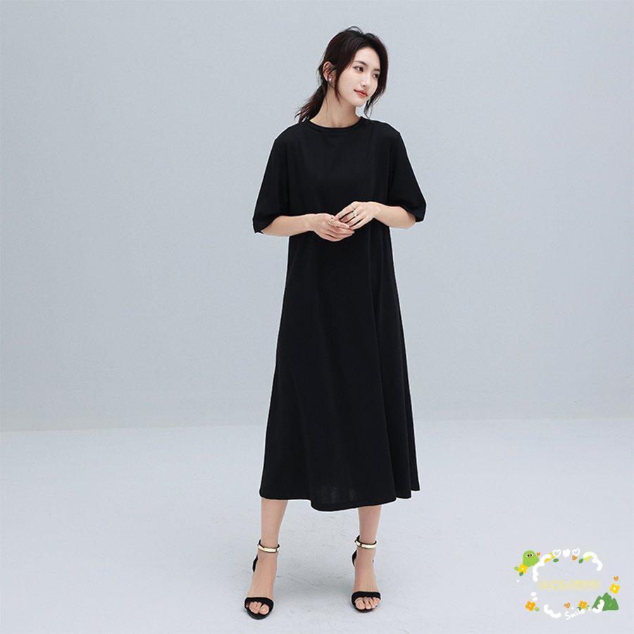 ワンピース レディース 半袖 夏 ロング きれいめ 黒 白 ピンク おしゃれ バック切り替え 韓国