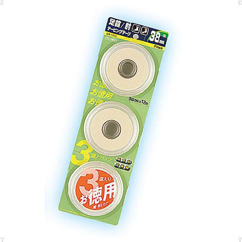 【ロット販売：入り数16】 FINOA(フィノア) ホワイトテープ 38MM 3ケ ボディーケア テーピング (10031)