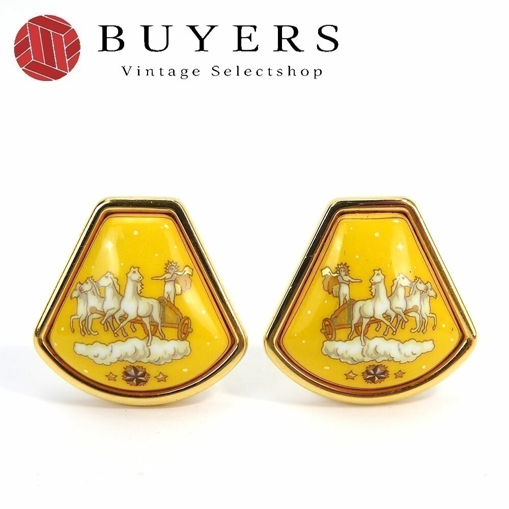 中古エルメス イヤリング エマイユ イエロー ゴールド 七宝焼き GP メッキ アクセサリー ジュエリー 小物 オシャレ レディース 女性 HERMES earrings accessory